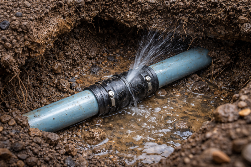 Underground water pipe leak repair in progress